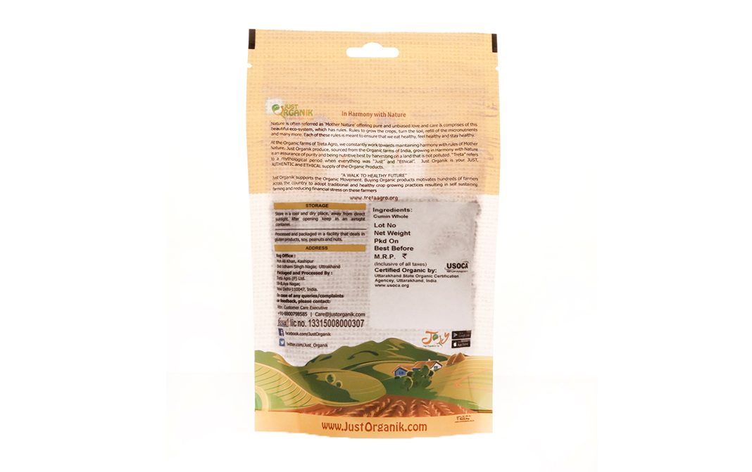 Just Organik Organic Cumin Whole    Pack  100 grams